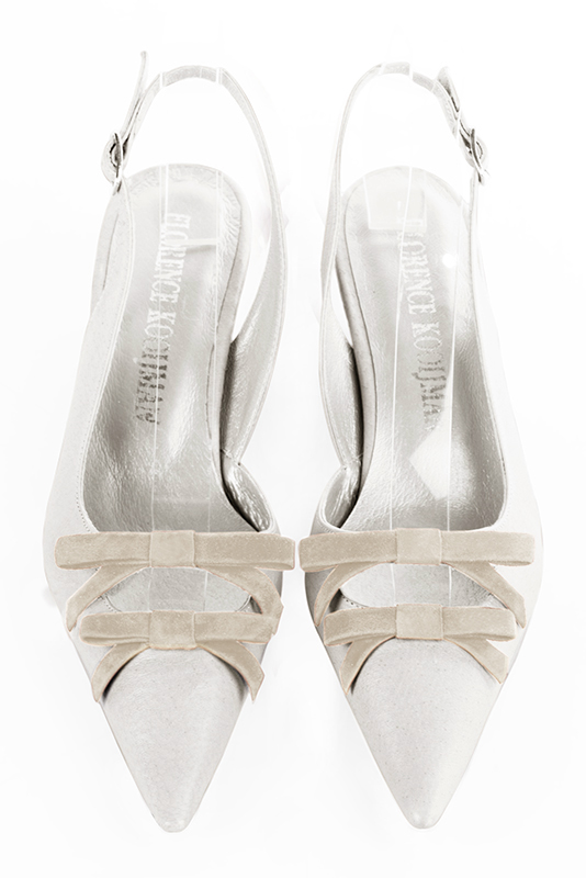 Off white women's open back shoes, with a knot. Pointed toe. Low comma heels. Top view - Florence KOOIJMAN